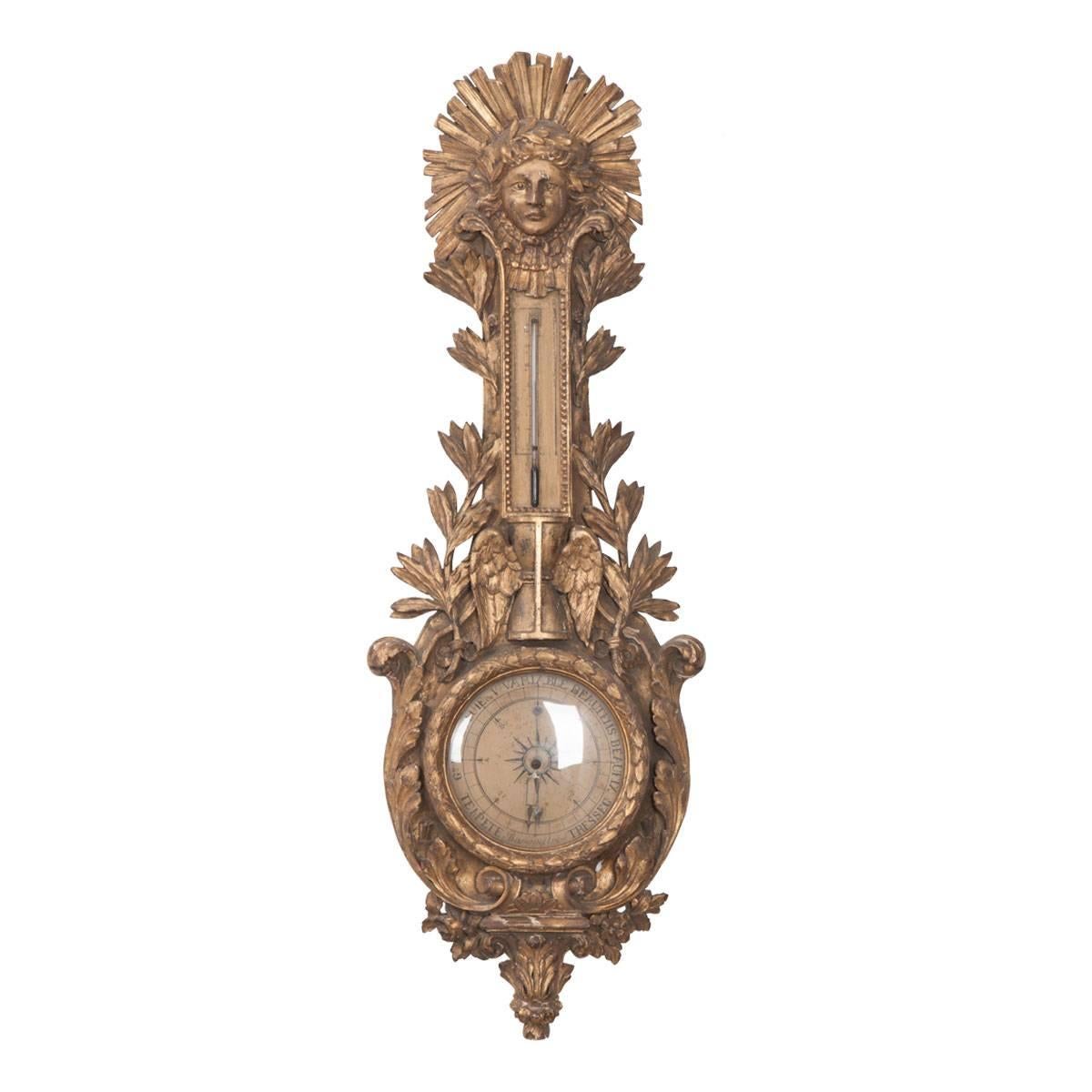 French 19th Century Gold Gilt Barometer