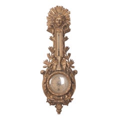 Antique French 19th Century Gold Gilt Barometer