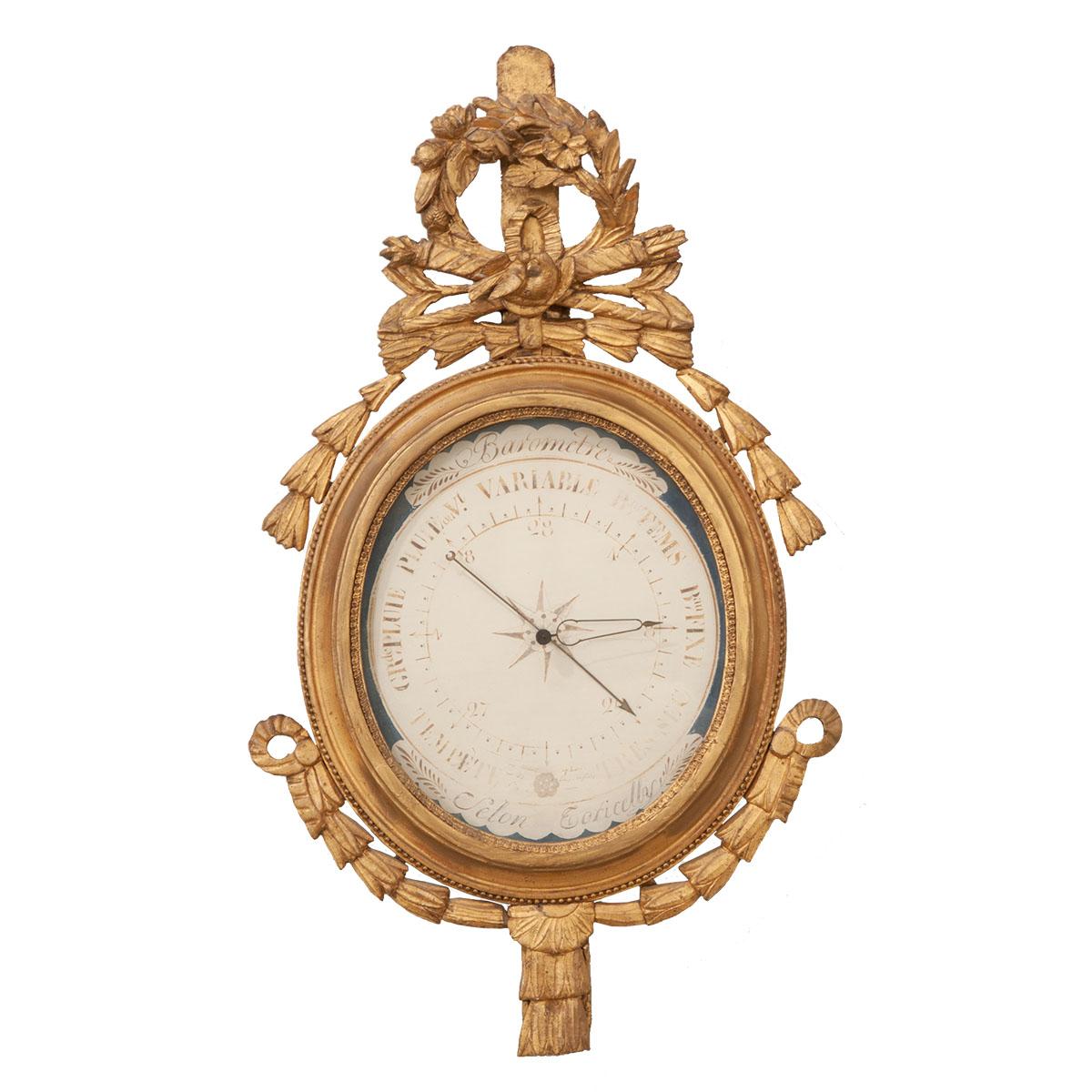 French 19th Century Gold Gilt Barometer