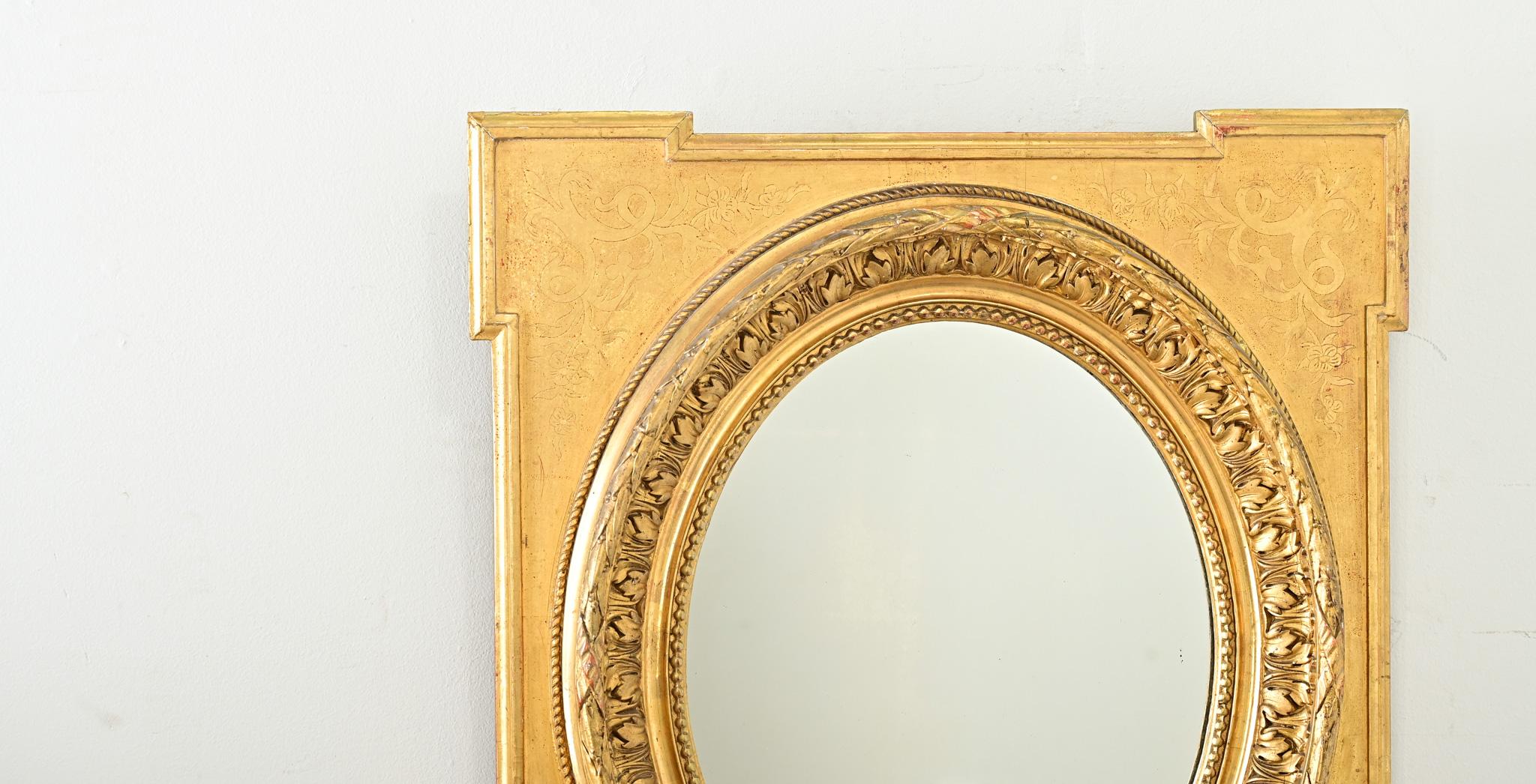 Intagliato Specchio francese dorato del XIX secolo in vendita