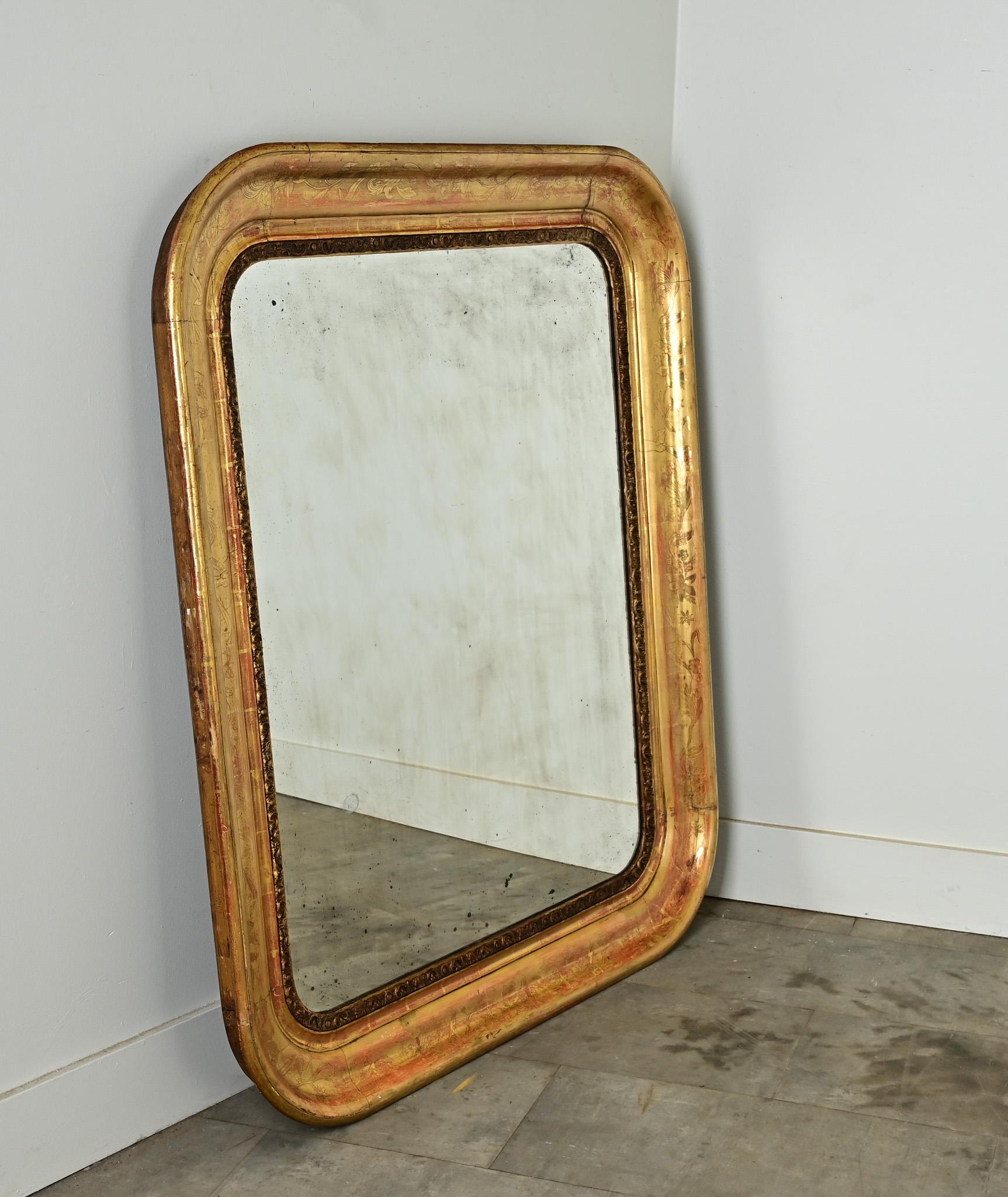 Miroir français du 19ème siècle doré à l'or en vente 1
