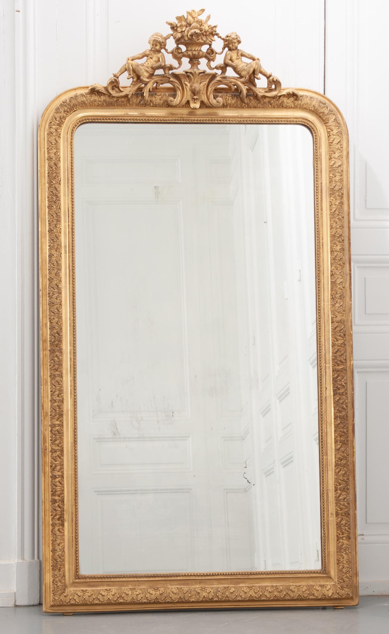 French 19th Century Gold Gilt Mirror with Crest at 1stDibs