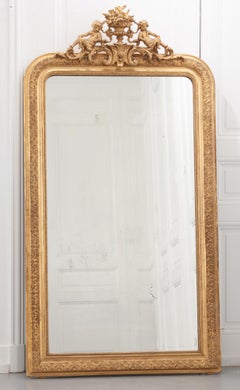 French 19th Century Gold Gilt Mirror with Crest