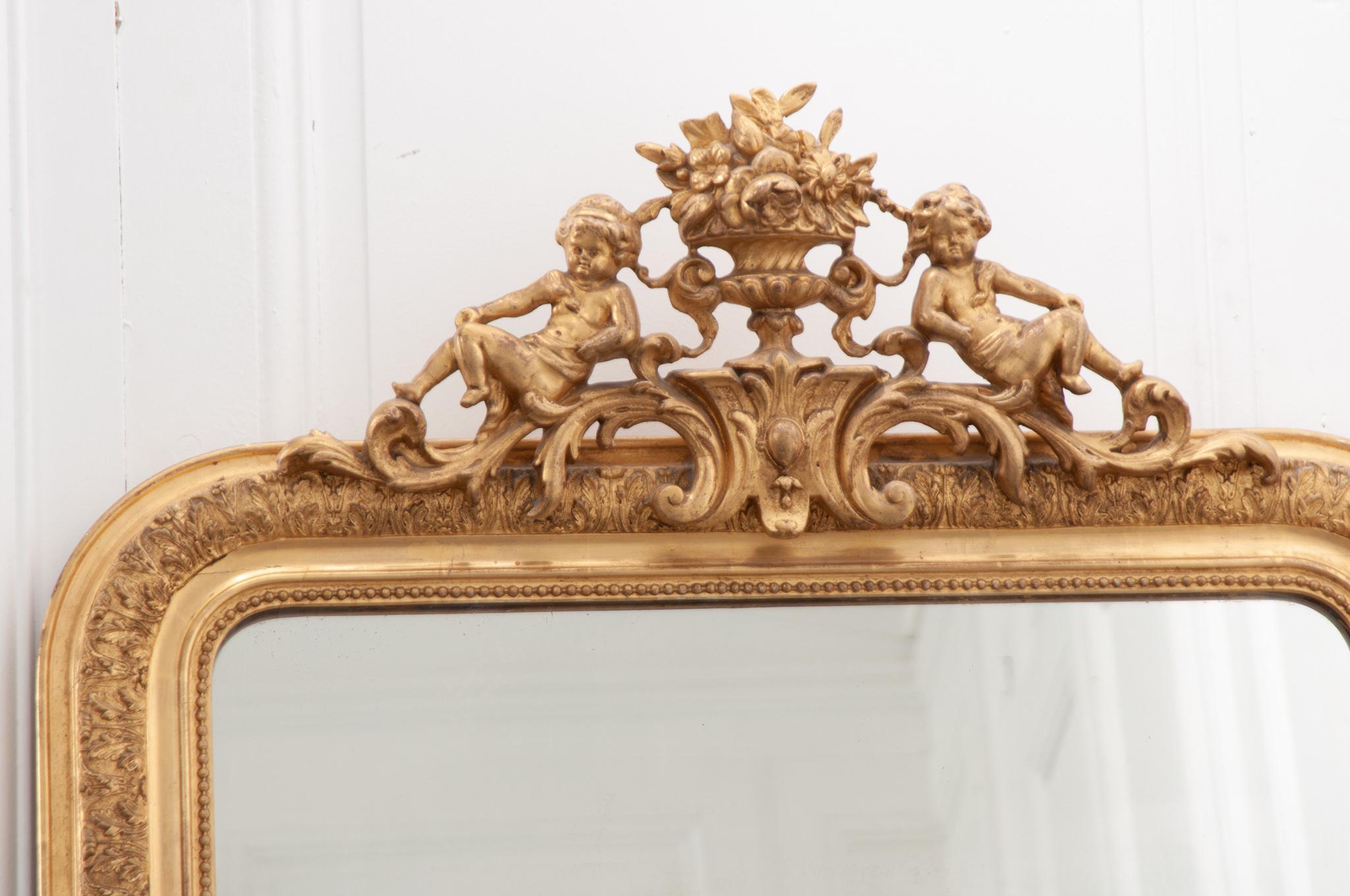 Louis Philippe French 19th Century Gold Gilt Mirror with Crest