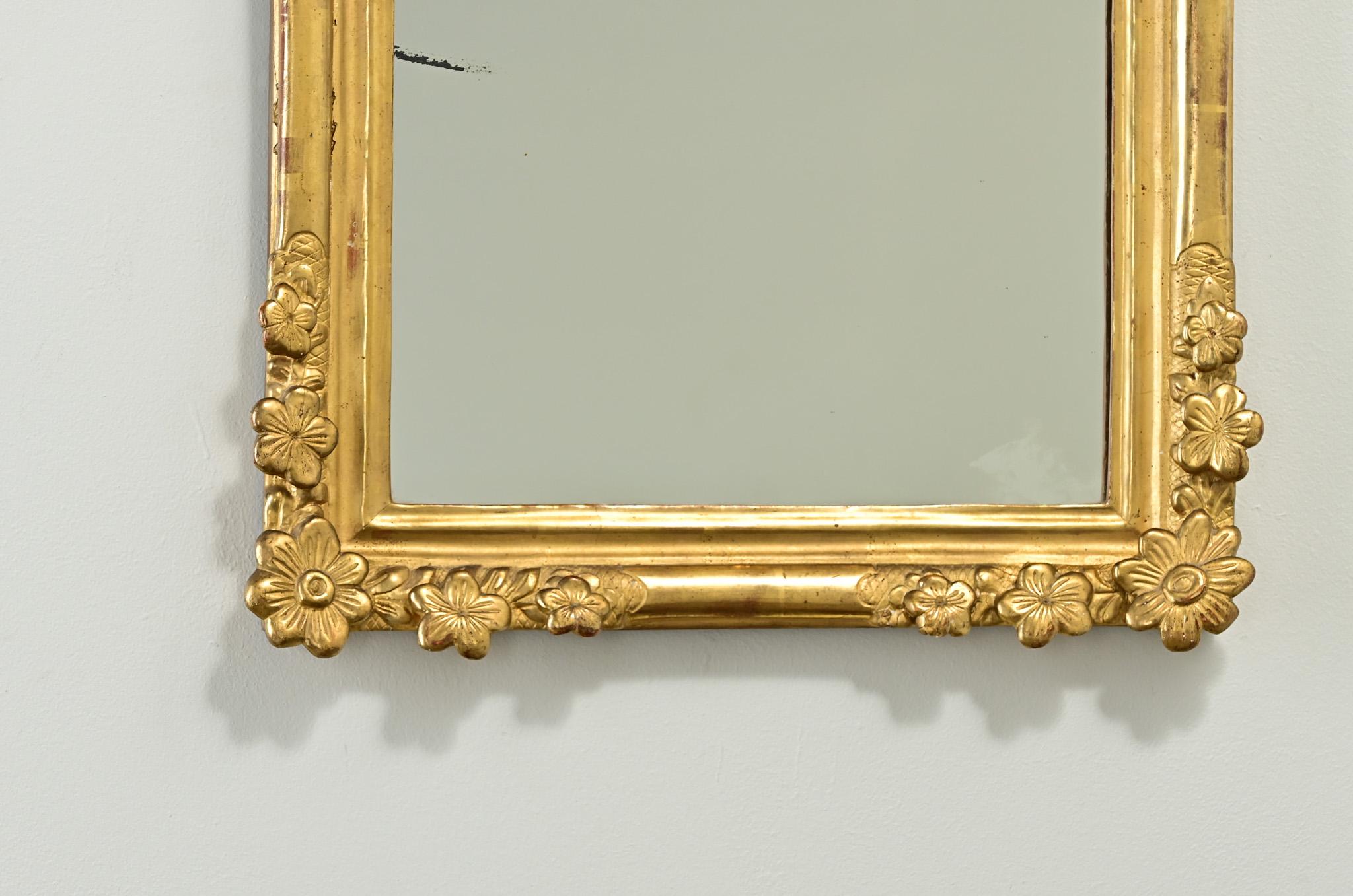 Other French 19th Century Gold Gilt Mirror with Flowers For Sale