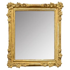 Antique French 19th Century Gold Gilt Mirror with Flowers