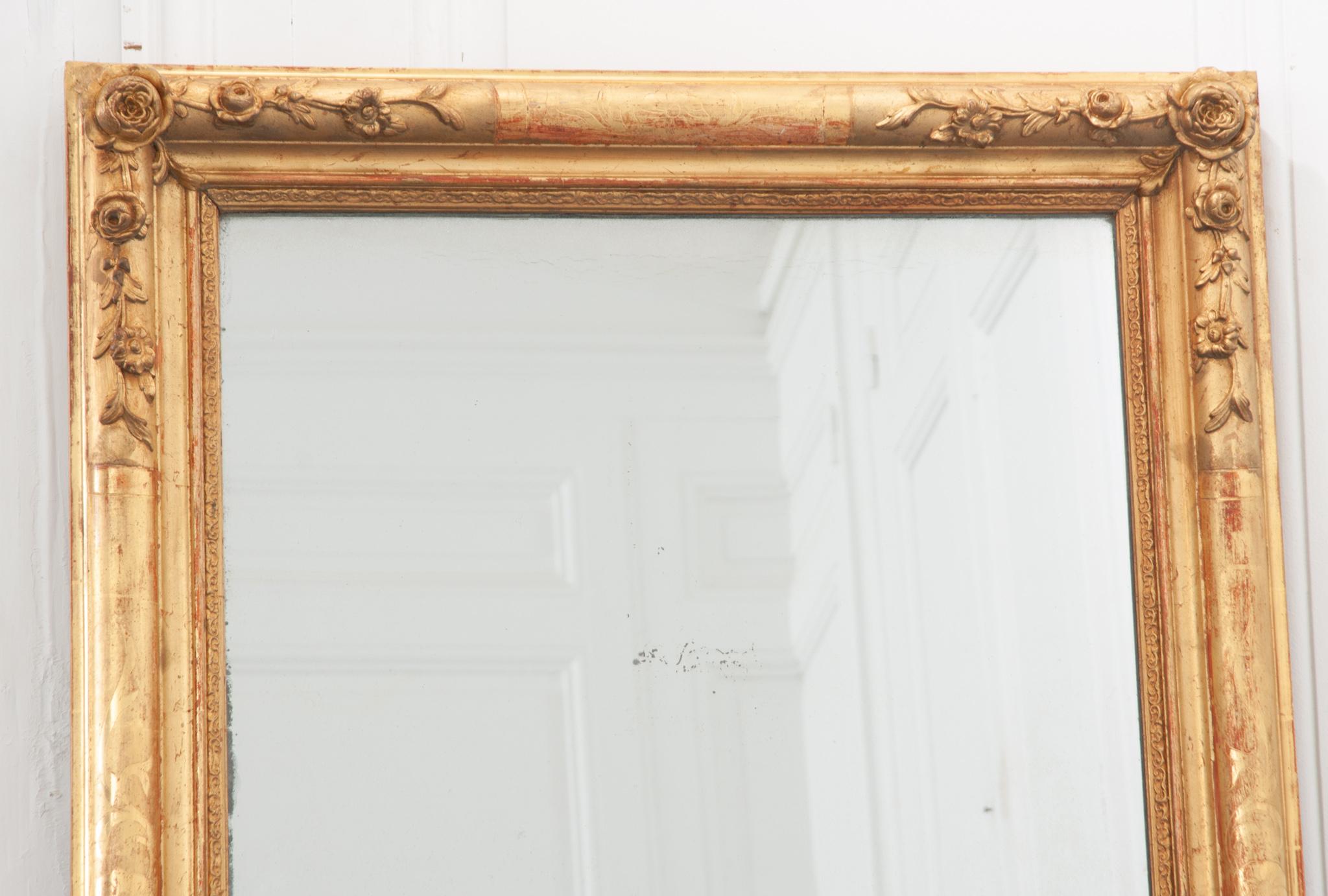 Carved French 19th Century Gold Gilt Rectiliner Mirror For Sale