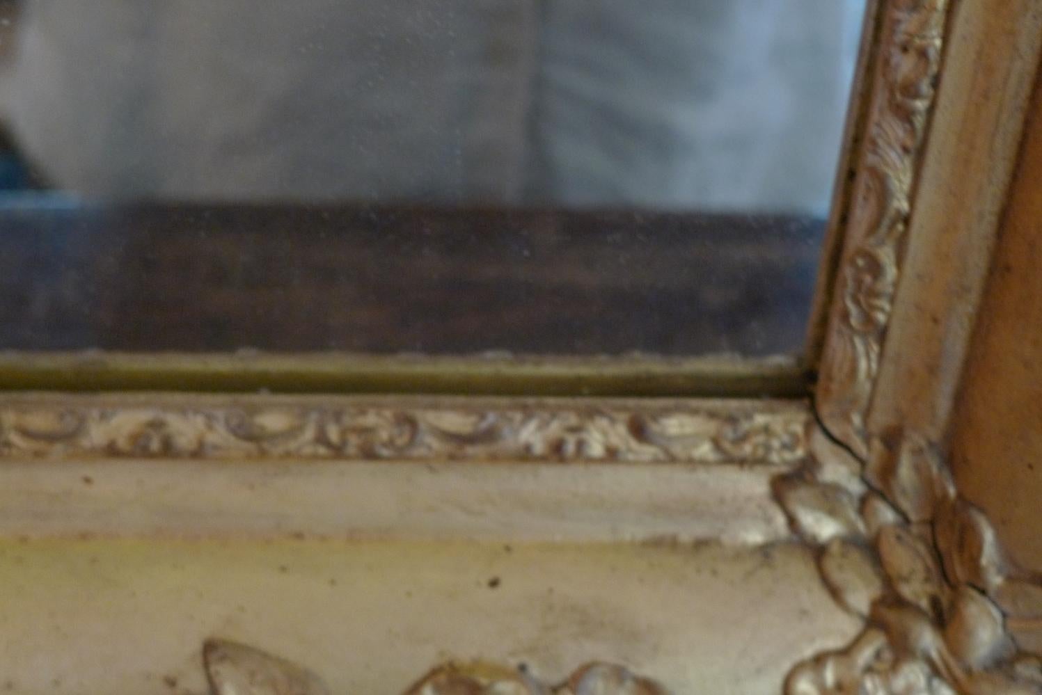 French 19th Century Gold-Leaf and Hand Carved Mirror Frame with Original Glass 9