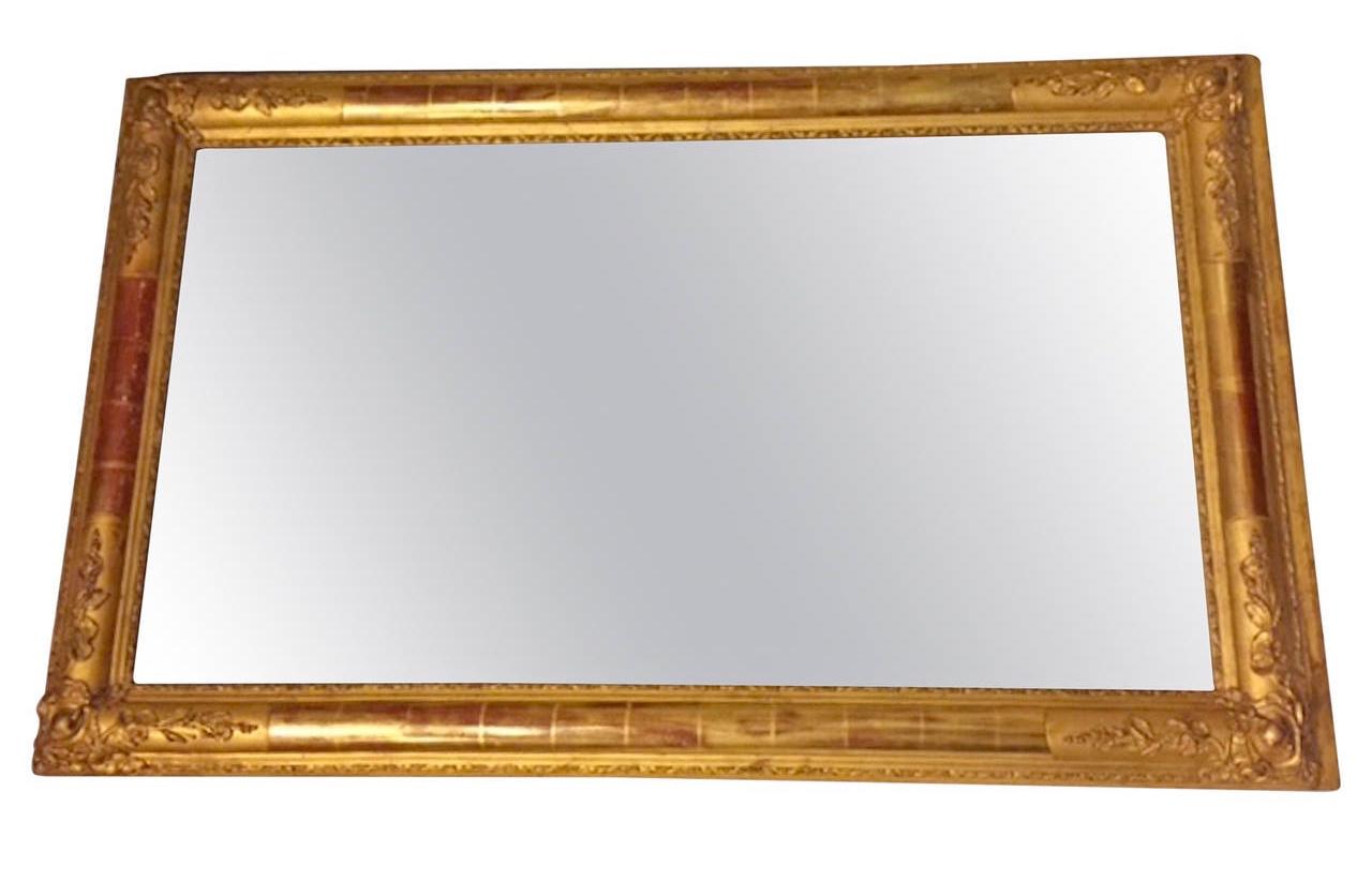 French 19th Century Gold-Leaf and Hand Carved Mirror Frame with Original Glass In Distressed Condition In Santa Monica, CA