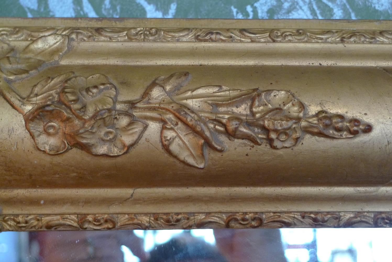 French 19th Century Gold-Leaf and Hand Carved Mirror Frame with Original Glass 6