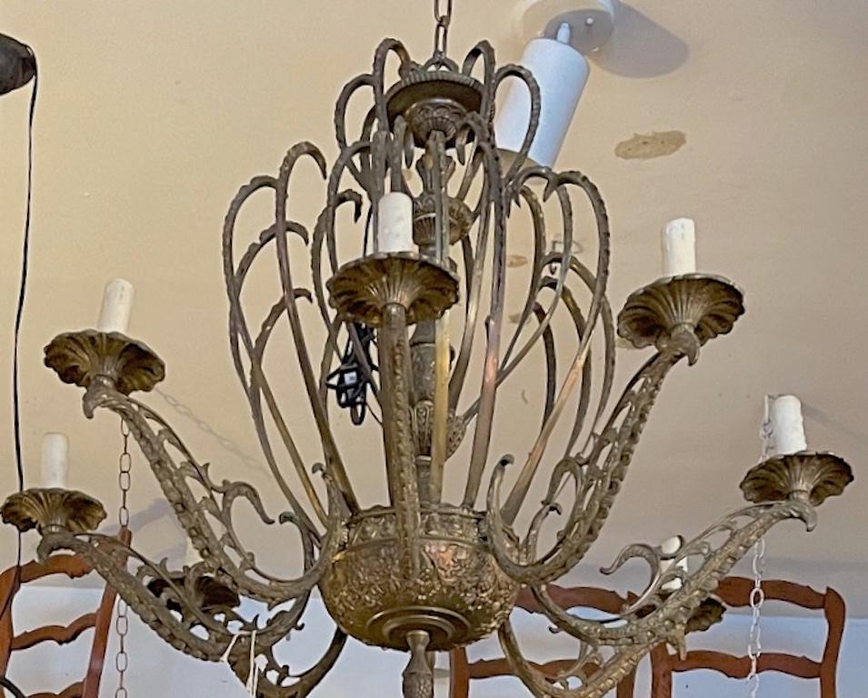 French 19th Century Gold Painted Bronze Chandelier with Eight Lights For Sale 10