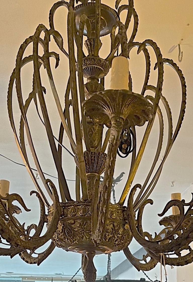 French 19th Century Gold Painted Bronze Chandelier with Eight Lights For Sale 11