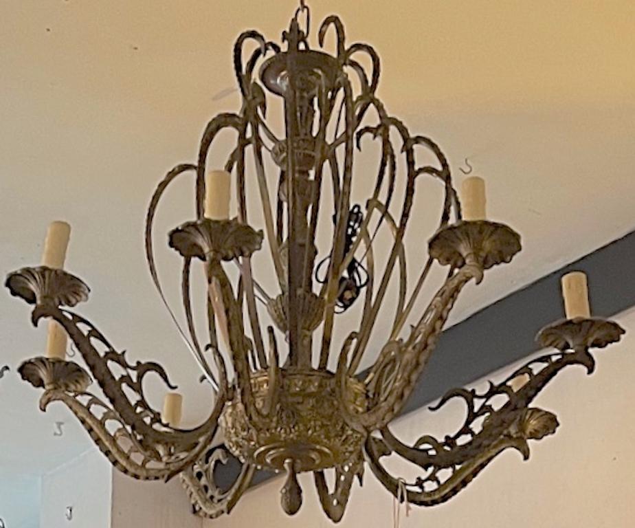 French 19th Century Gold Painted Bronze Chandelier with Eight Lights For Sale 3