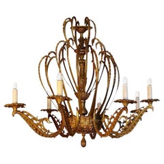 French 19th Century Gold Painted Bronze Chandelier with Eight Lights