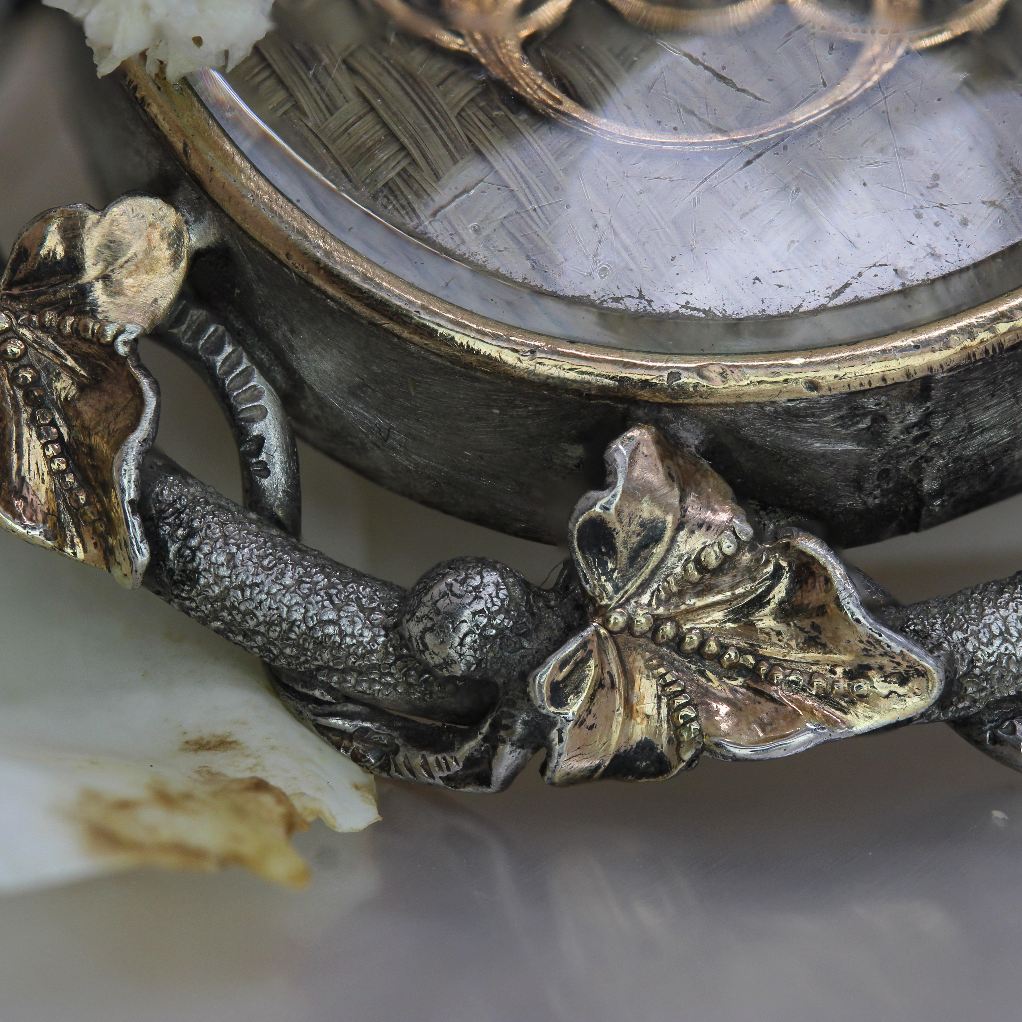 Women's French 19th Century Gold Silver Hair Memory Brooch For Sale