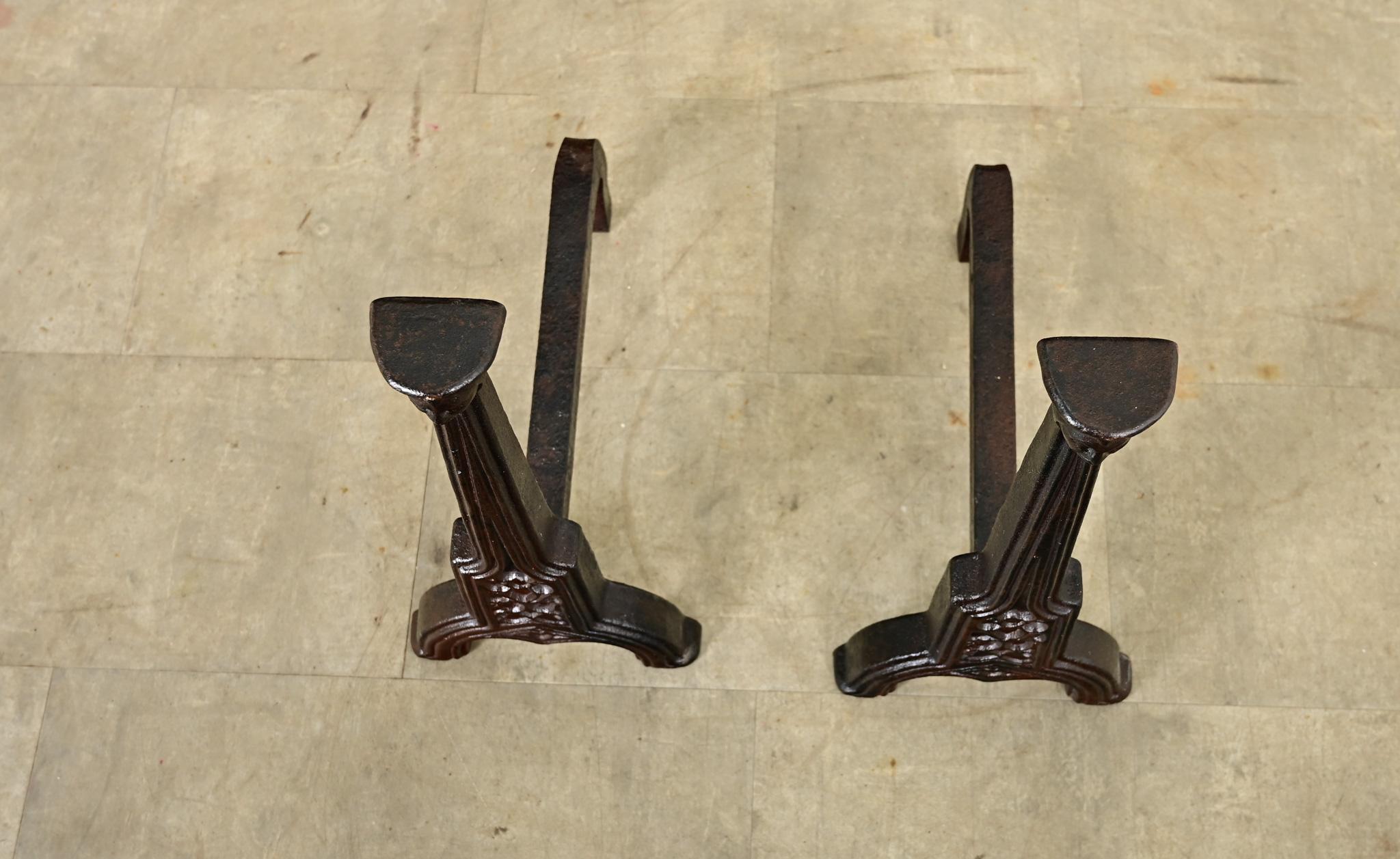 Cast French 19th Century Gothic Revival Andirons For Sale