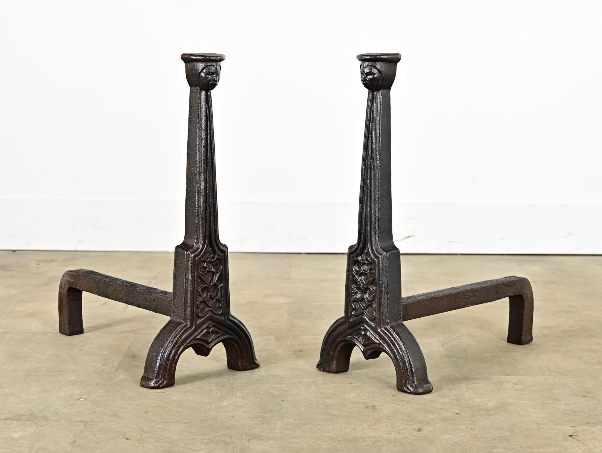 French 19th Century Gothic Revival Andirons In Good Condition For Sale In Baton Rouge, LA