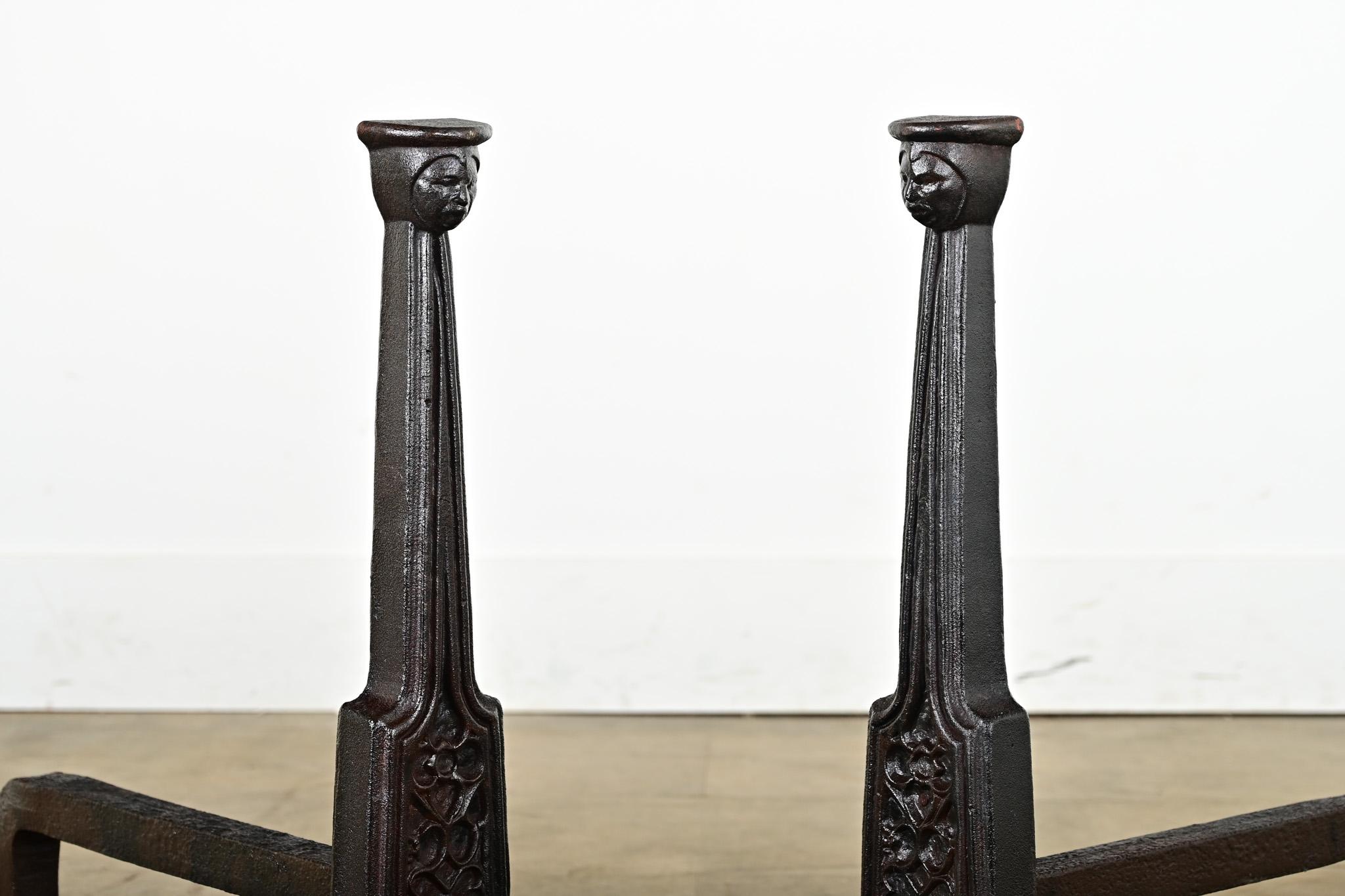 Iron French 19th Century Gothic Revival Andirons For Sale