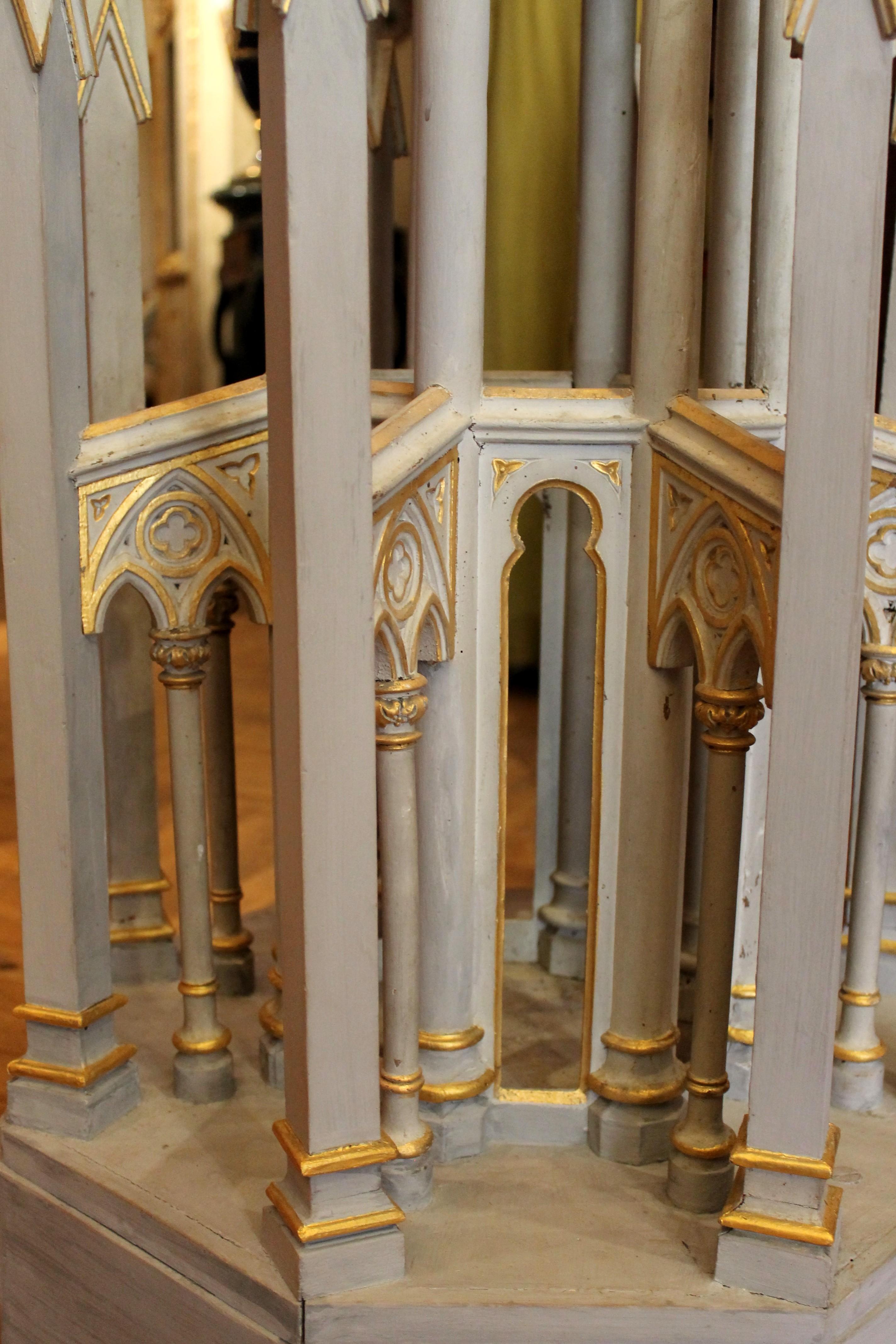 French 19th Century Gothic Revival Hand Carved, Lacquered, Parcel Giltwood Spire For Sale 1