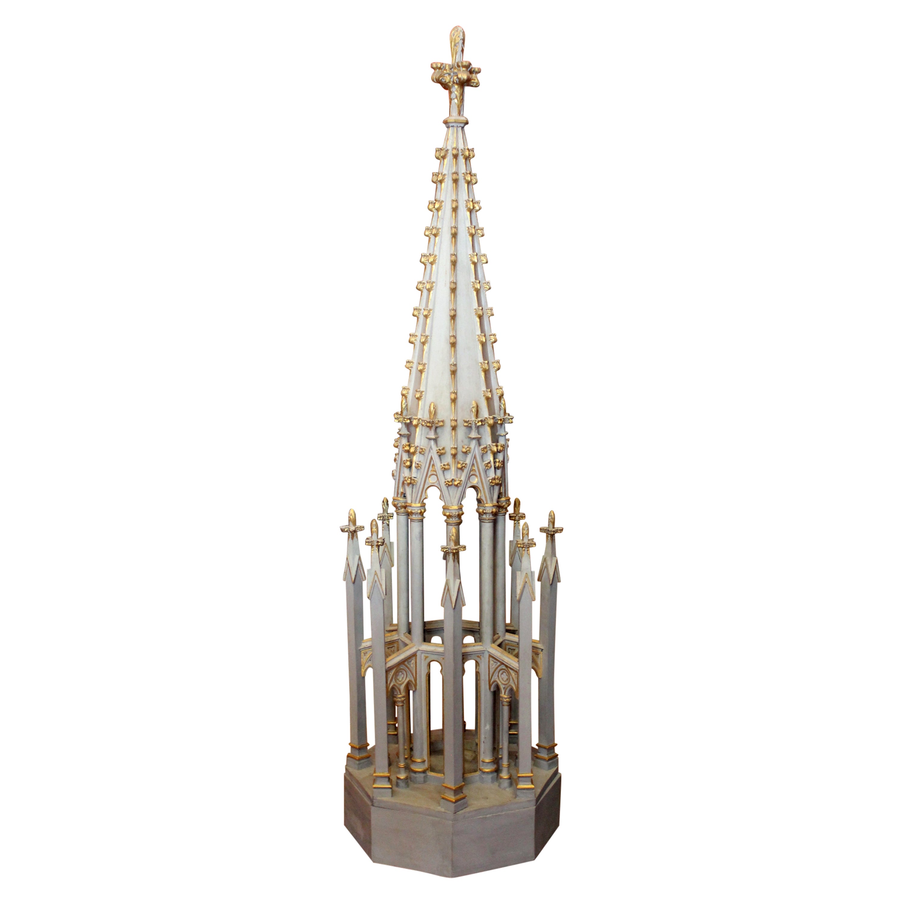 French 19th Century Gothic Revival Hand Carved, Lacquered, Parcel Giltwood Spire
