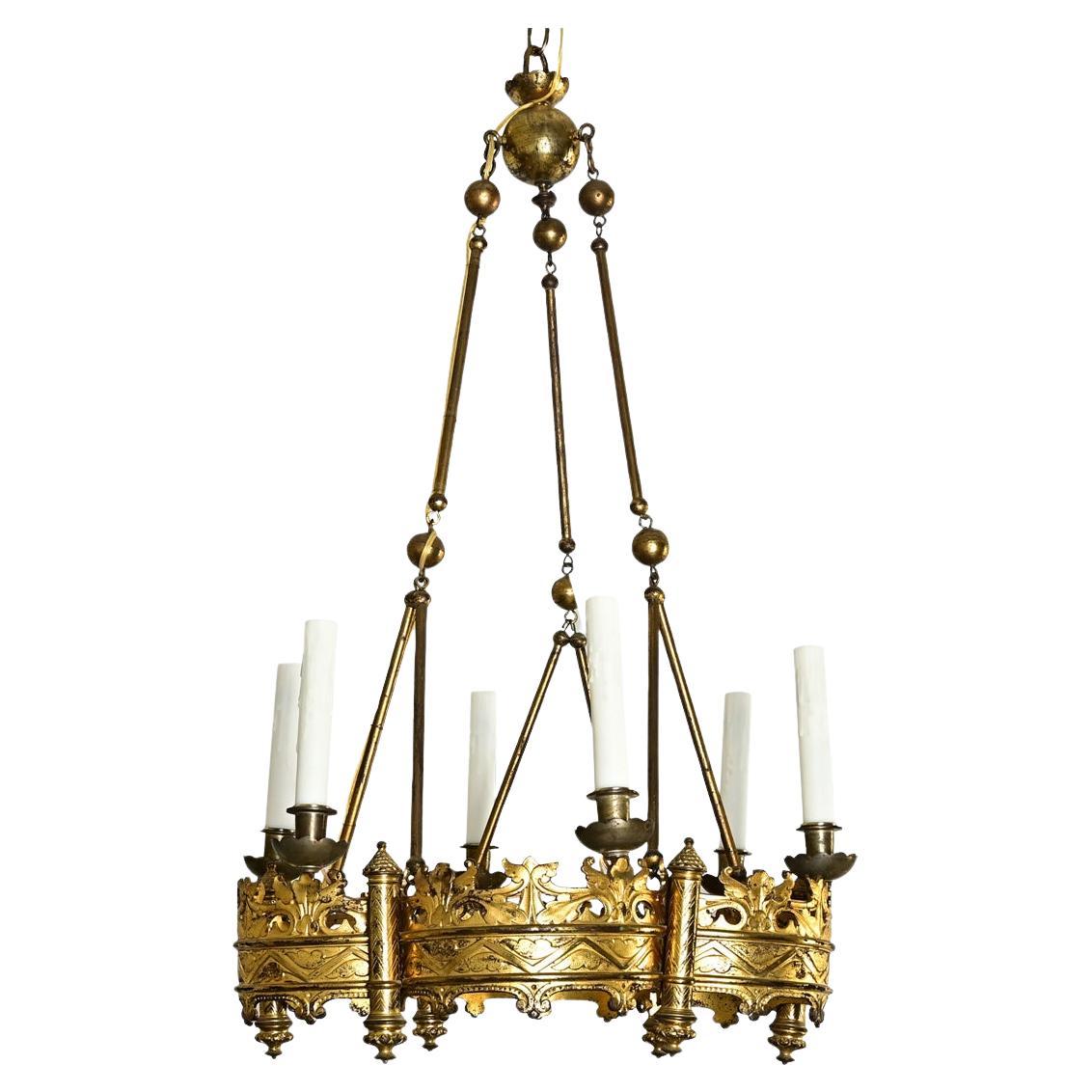 French 19th Century Gothic Style Brass Chandelier