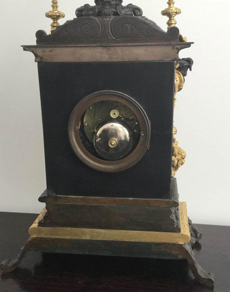 Baroque Style Mantel Clock, Bronze and Black Slate, Bordeaux Maker, 19th Century For Sale at 1stDibs