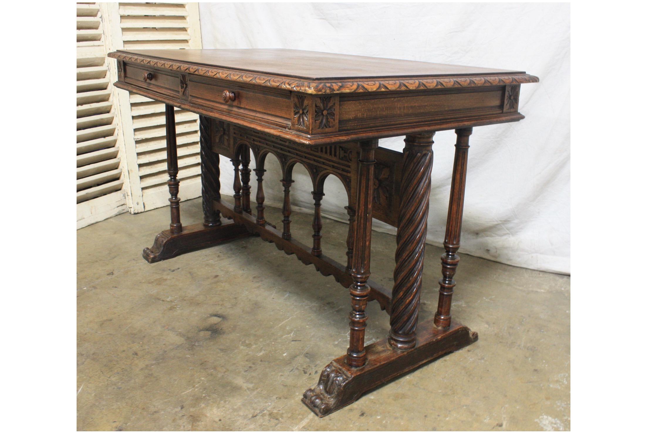 Marquetry French 19th Century Gothic Style Writing Table For Sale