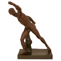 Statue en bronze patiné Grand Tour du gladiateur Borghese du 19e siècle
