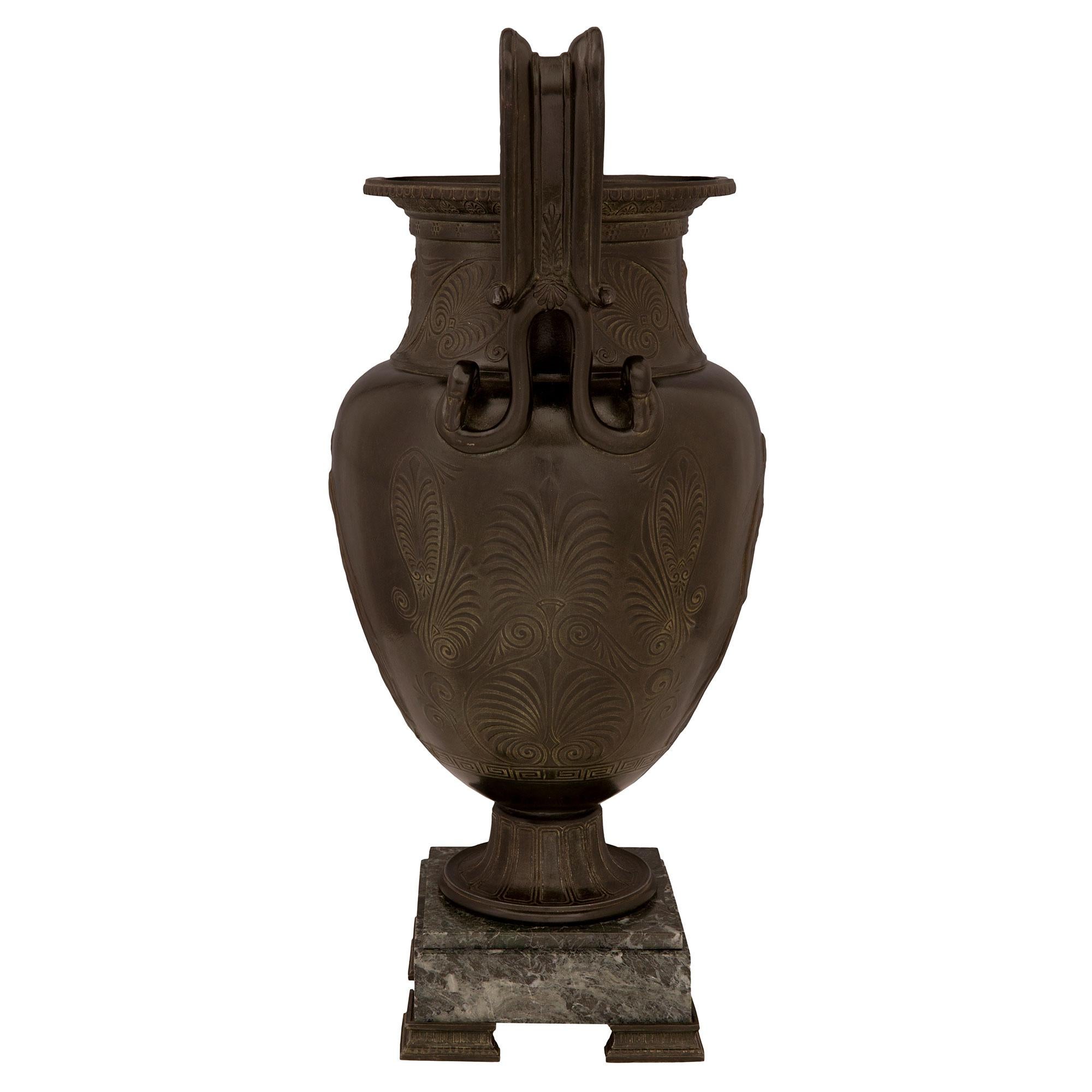 Patinated French 19th Century Grand Tour Period Bronze and Marble Urn For Sale