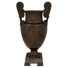 Urne française du XIXe siècle d'époque Grand Tour en bronze et marbre