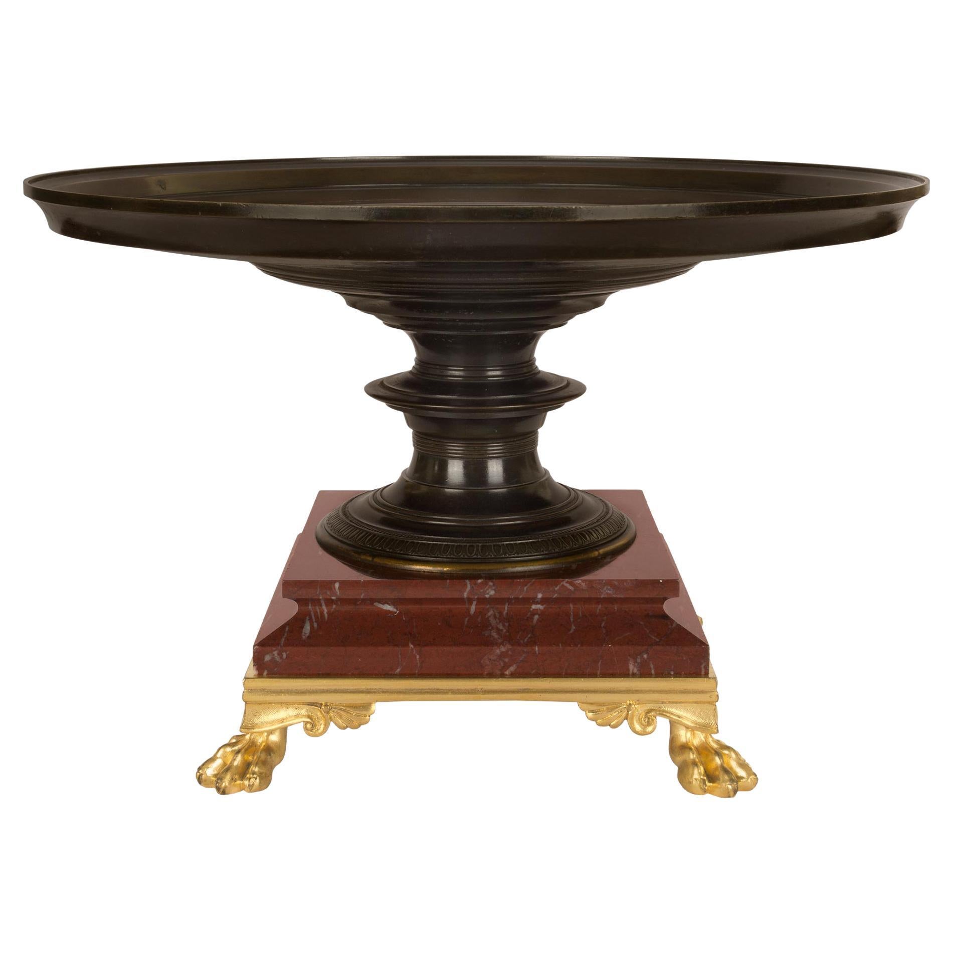 French 19th Century Grand Tour Period Patinated Bronze, Marble and Ormolu Tazza