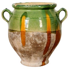 French 19th Century Green and Yellow Glazed Confit Jar