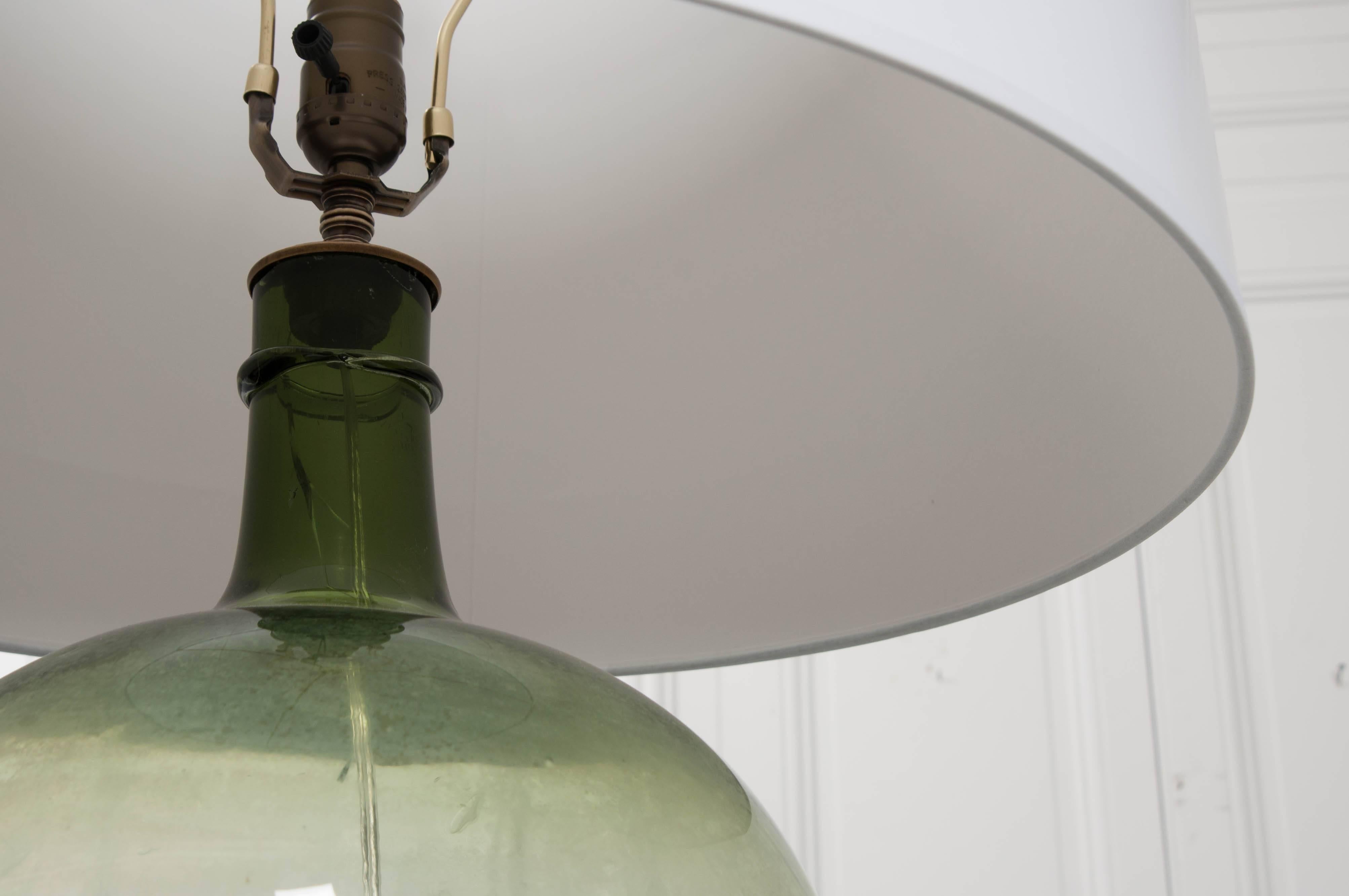 Lacquered French 19th Century Green Glass Demijohn Lamp