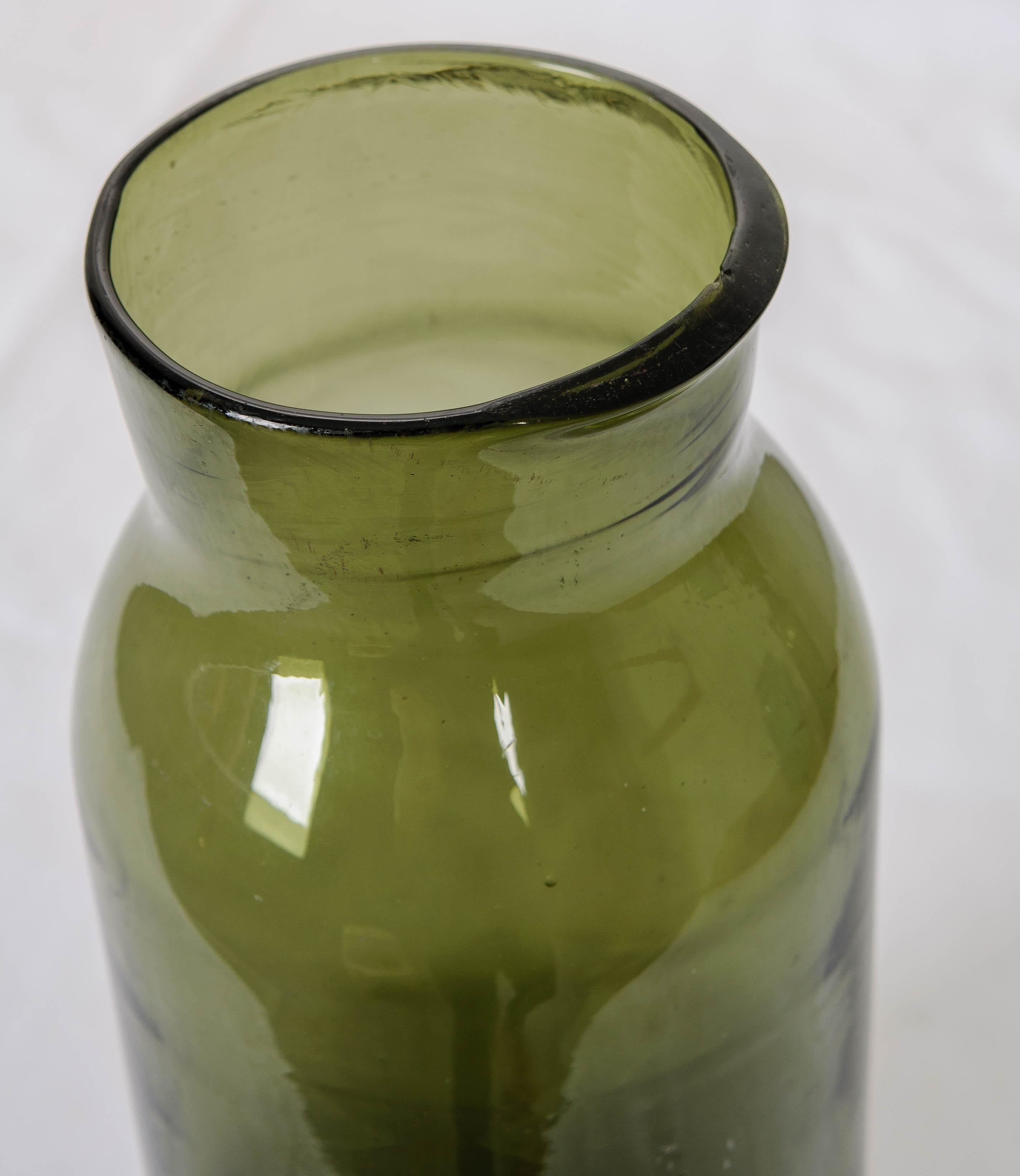 French 19th Century Green Glass Pickling Truffle Jar In Good Condition In Baton Rouge, LA