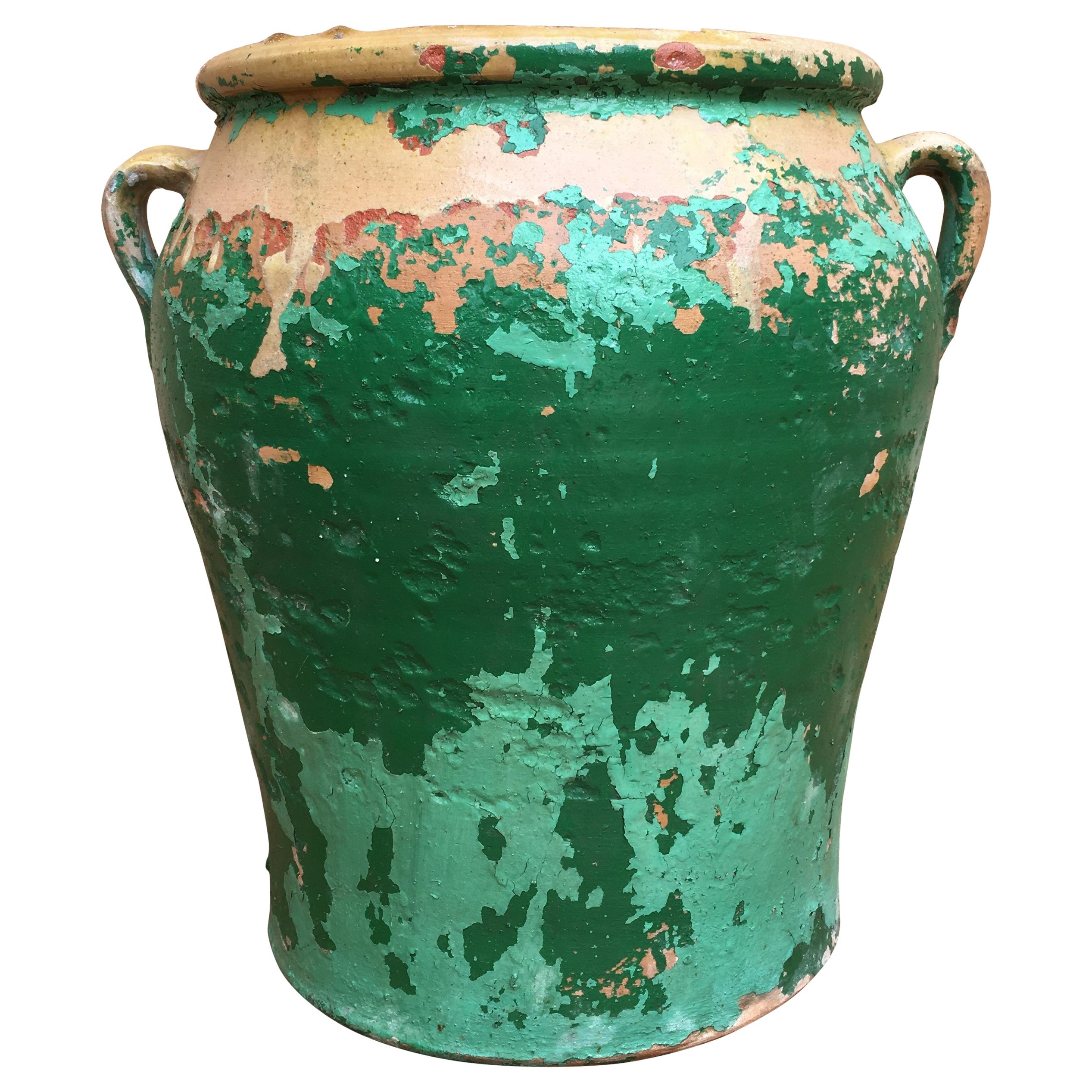 French 19th Century Green-Glazed Castelnaudary Pot or Planter with Handles