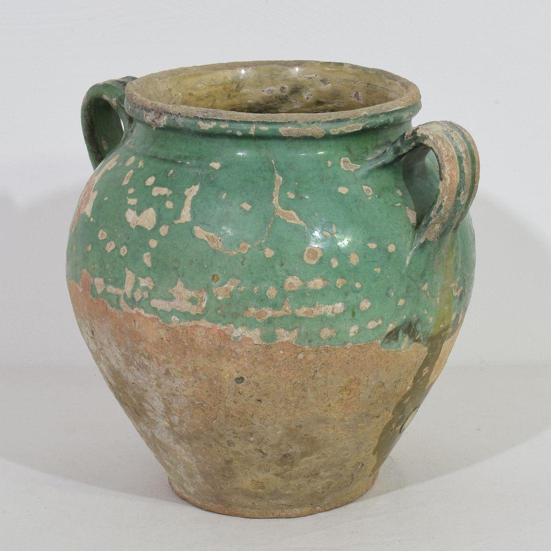 Französisch 19. Jahrhundert grün glasierte Keramik Confit Jar (Französische Provence) im Angebot