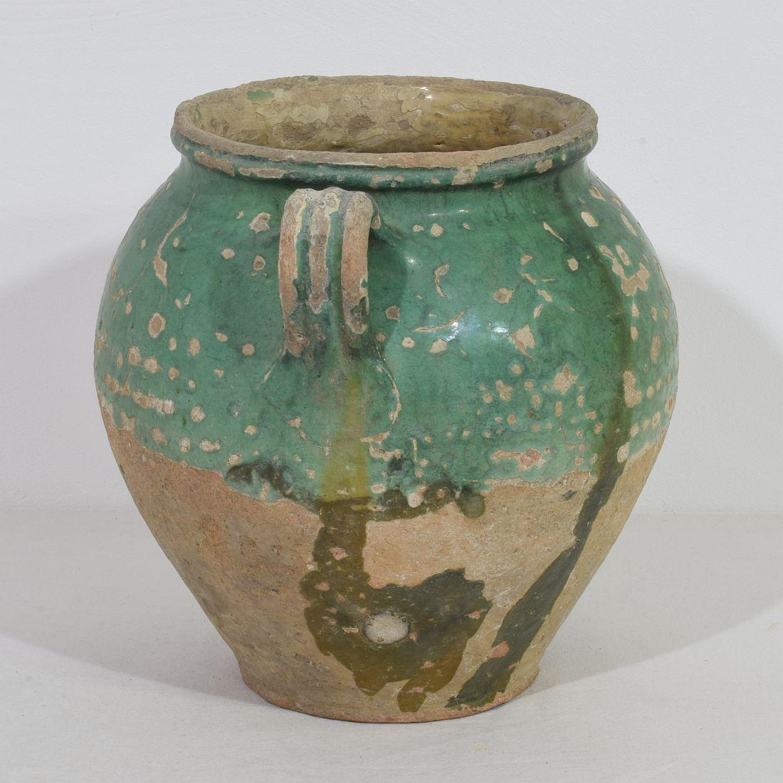 French 19th Century Green Glazed Ceramic Confit Jar For Sale 2