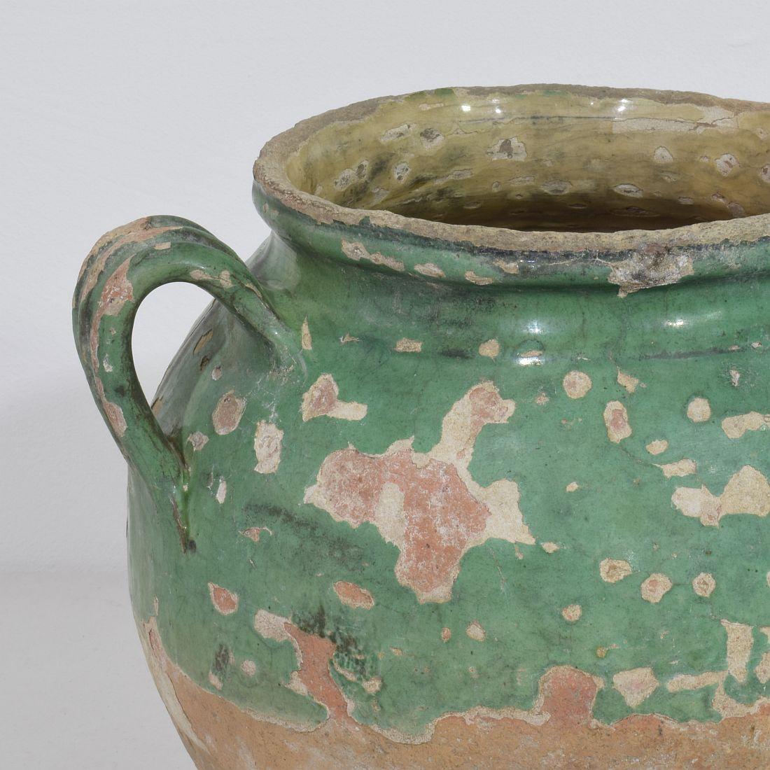 French 19th Century Green Glazed Ceramic Confit Jar For Sale 3