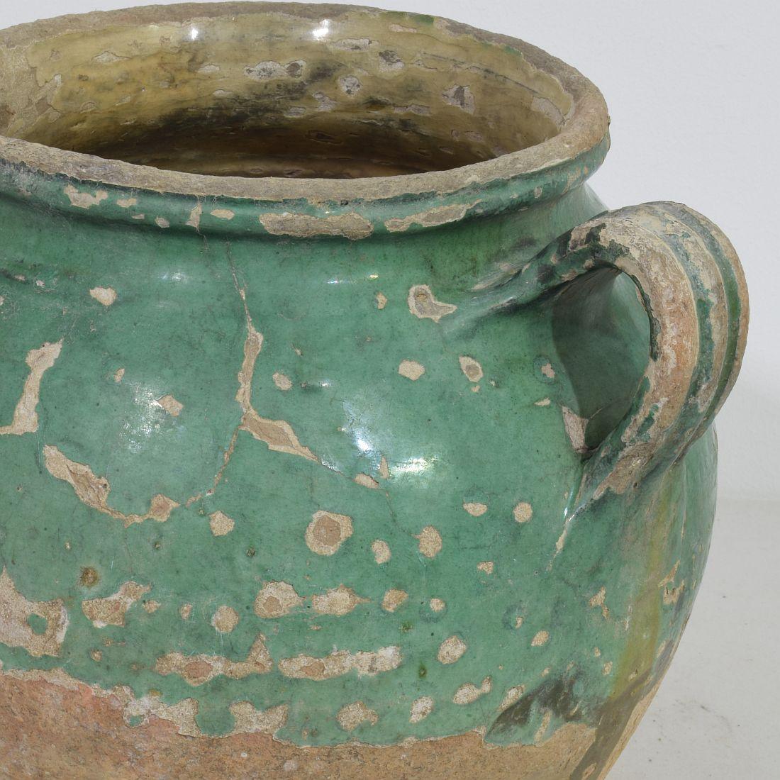 French 19th Century Green Glazed Ceramic Confit Jar For Sale 4