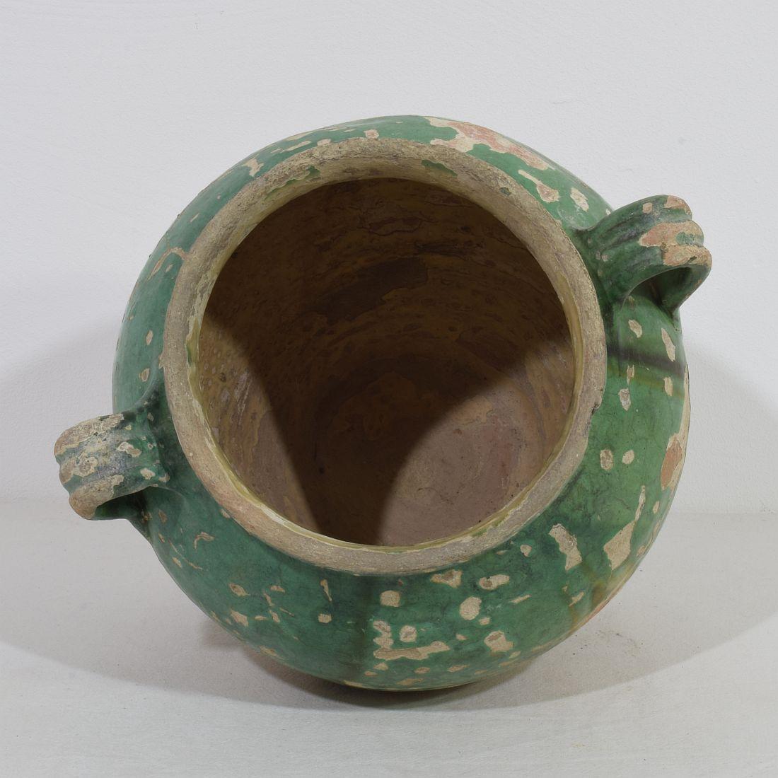 French 19th Century Green Glazed Ceramic Confit Jar For Sale 5