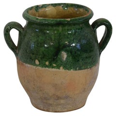 Antique French 19th Century Green Glazed Ceramic Confit Jar