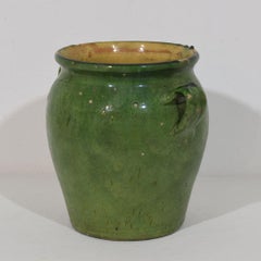 Antique French Green Glazed Ceramic Confit Jar, Circa 1850-1900