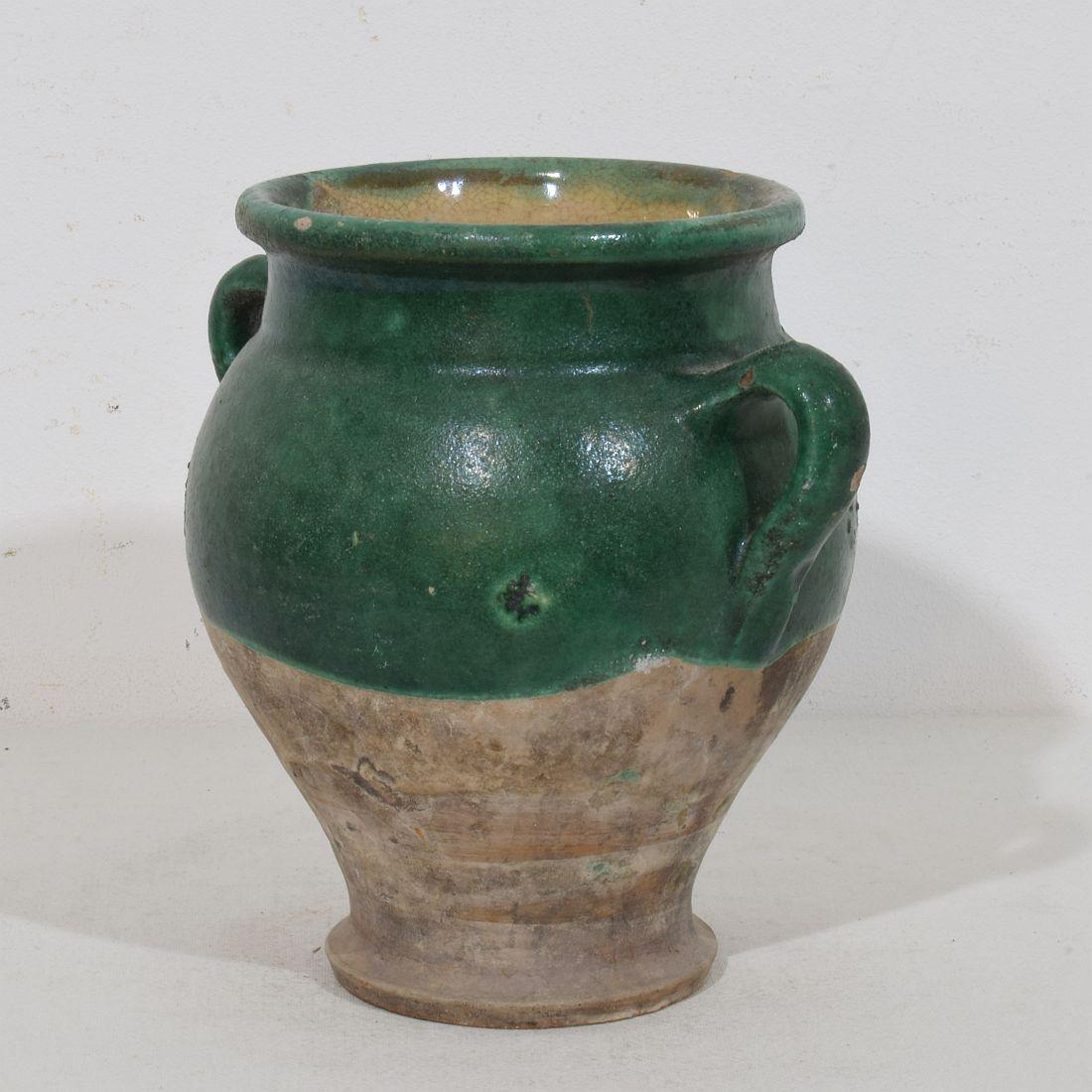 French 19th Century Green Glazed Ceramic Confit Jar/ Pot For Sale 1
