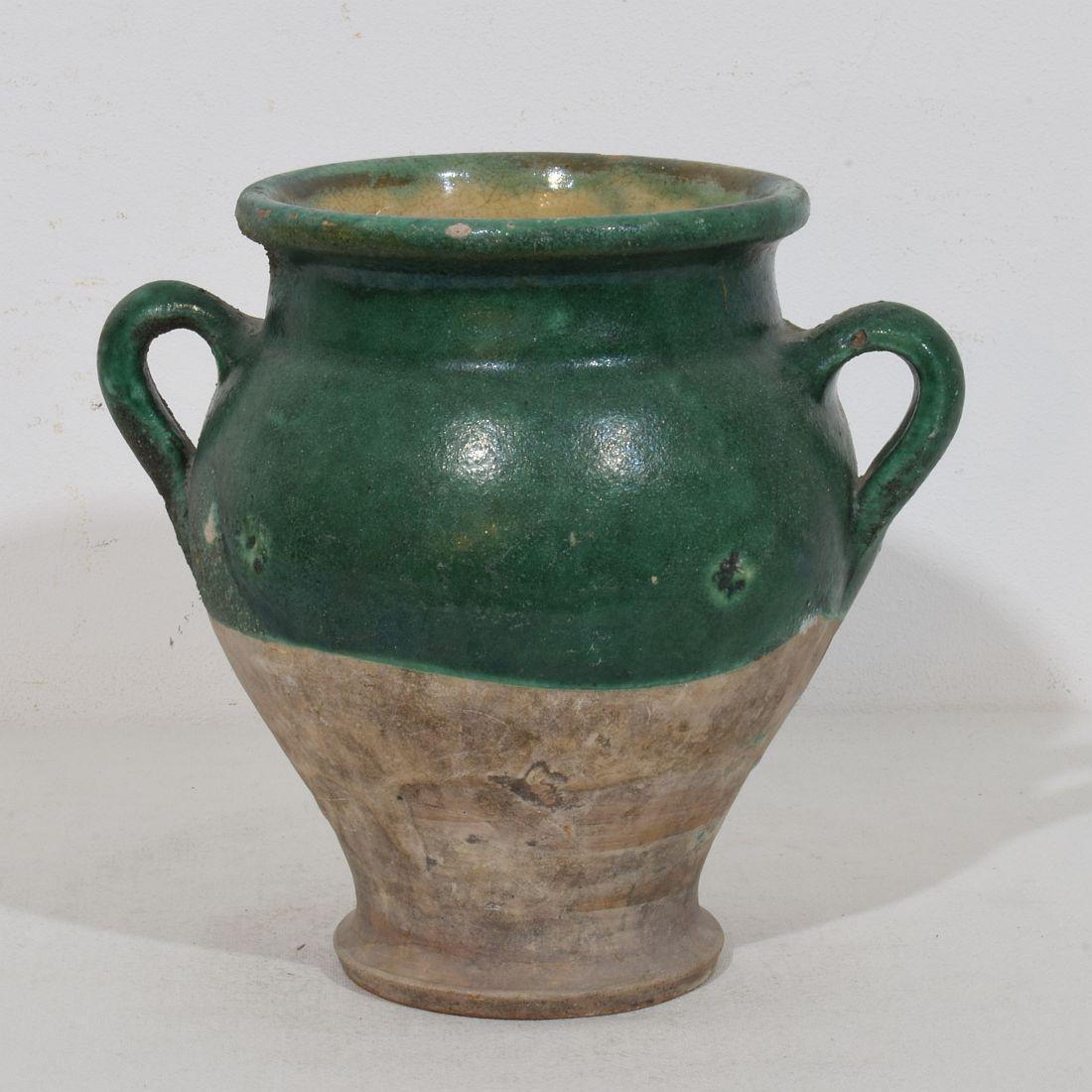French 19th Century Green Glazed Ceramic Confit Jar/ Pot For Sale 2