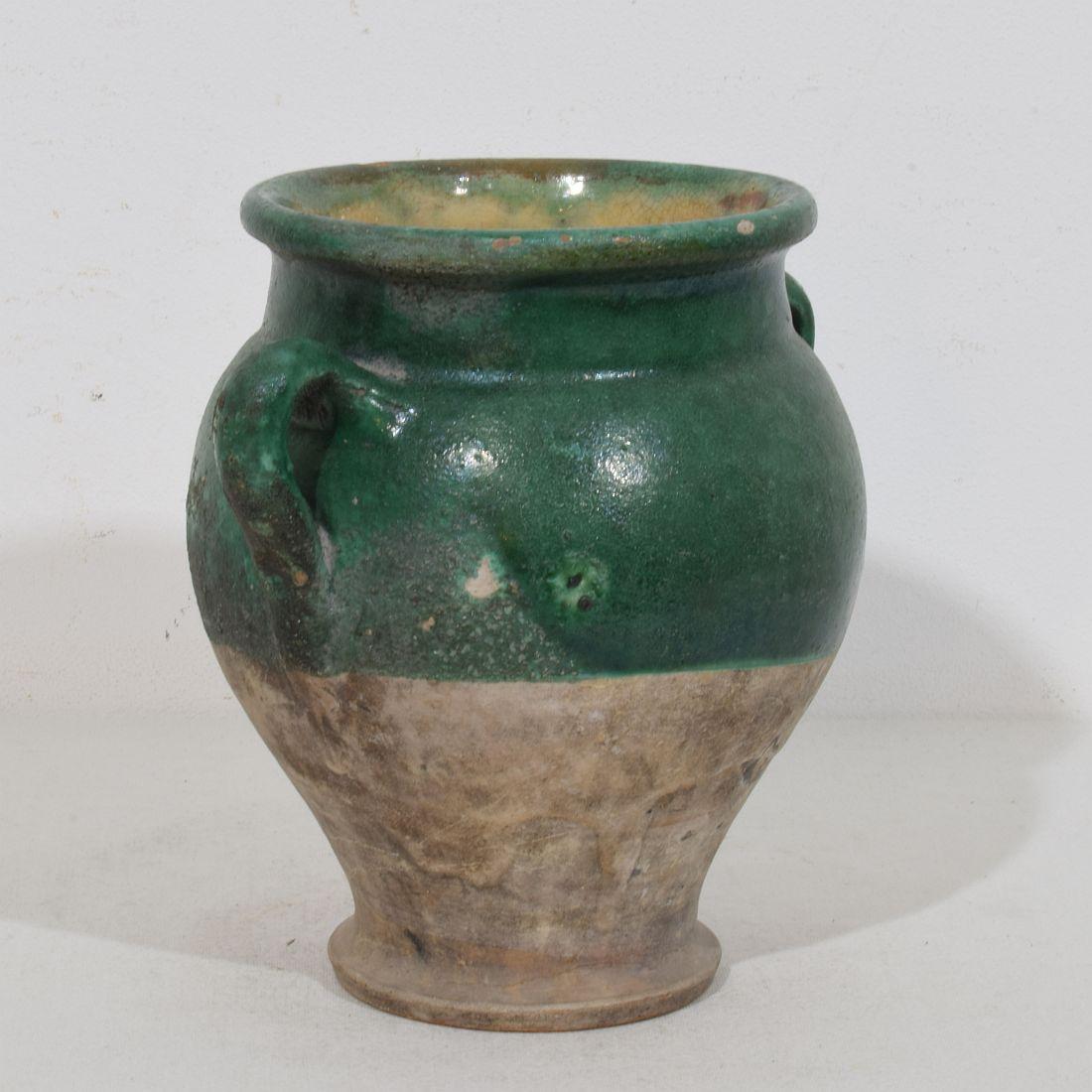 French 19th Century Green Glazed Ceramic Confit Jar/ Pot For Sale 3