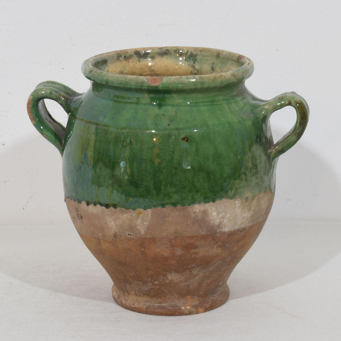 XIXe siècle Jarre/ pot à confit en céramique verte du 19ème siècle. en vente