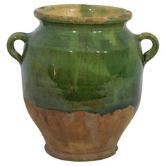 French 19th Century Green Glazed Ceramic Confit Jar/ Pot