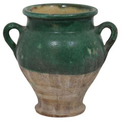 French 19th Century Green Glazed Ceramic Confit Jar/ Pot