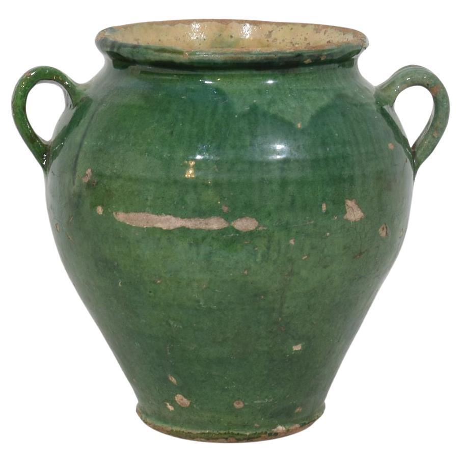 French 19th Century Green Glazed Ceramic Confit Jar/ Pot