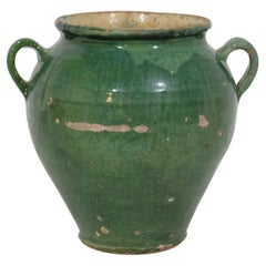 French 19th Century Green Glazed Ceramic Confit Jar/ Pot